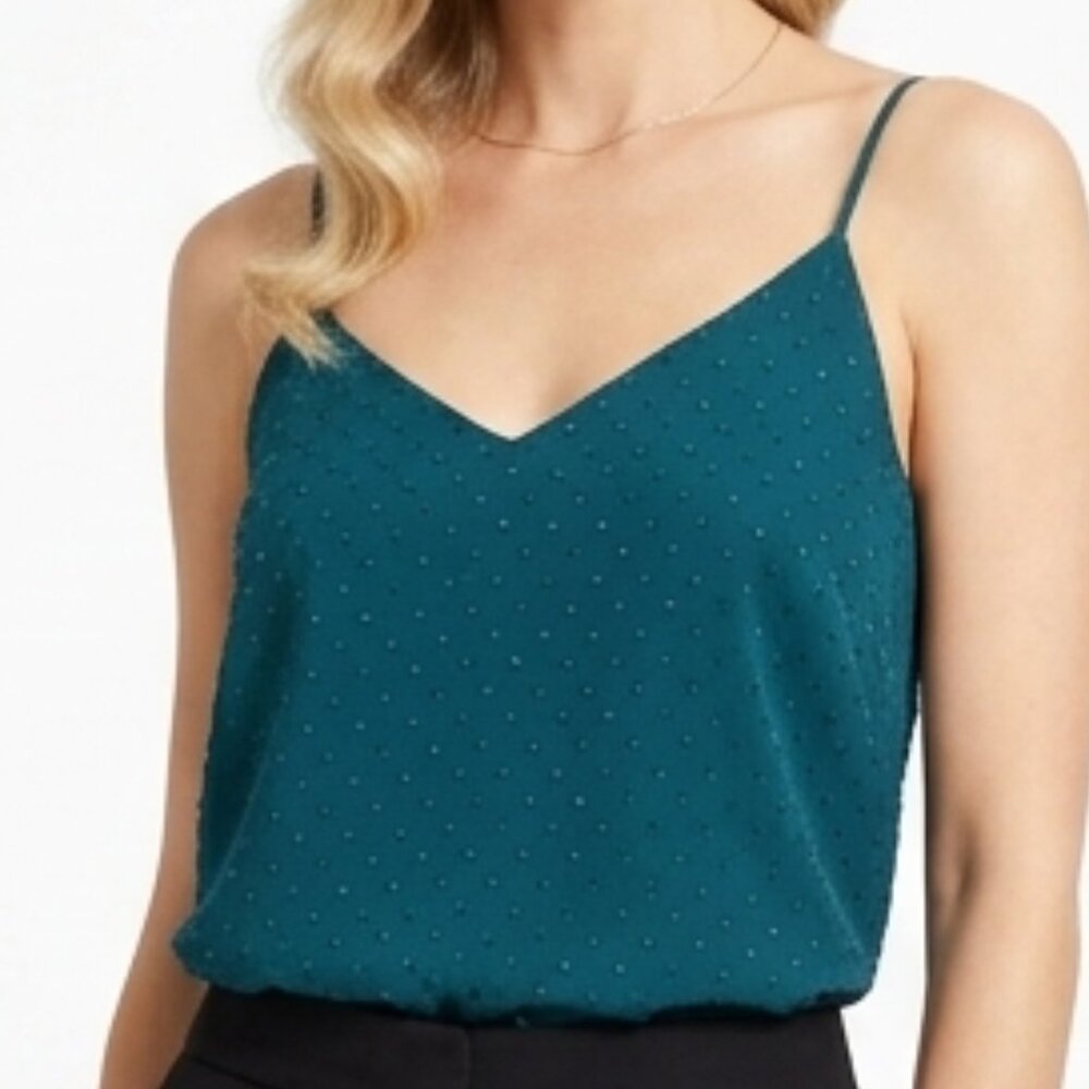 NWT Calvin Klein Royal Green Metallic Polka Dot Cami | Spaghetti Strap Sz M - Picture 2 of 6